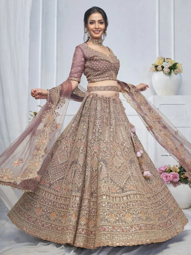 Charming Purple Sequins Net Bridesmaid Lehenga Choli With Duppatta - Ethnic Plus In